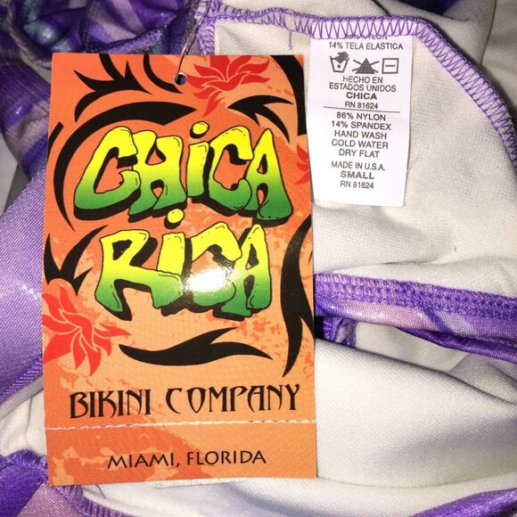 Chica Rica Bikini Swimsuit Triangle Deco Top & Bottom - Picture 5 of 7